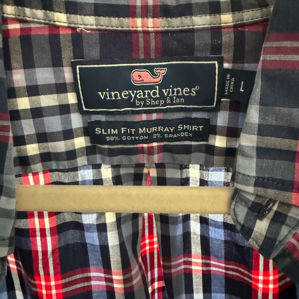 Vineyard Vines Men's Casual Plaid Shirt - Navy and Red